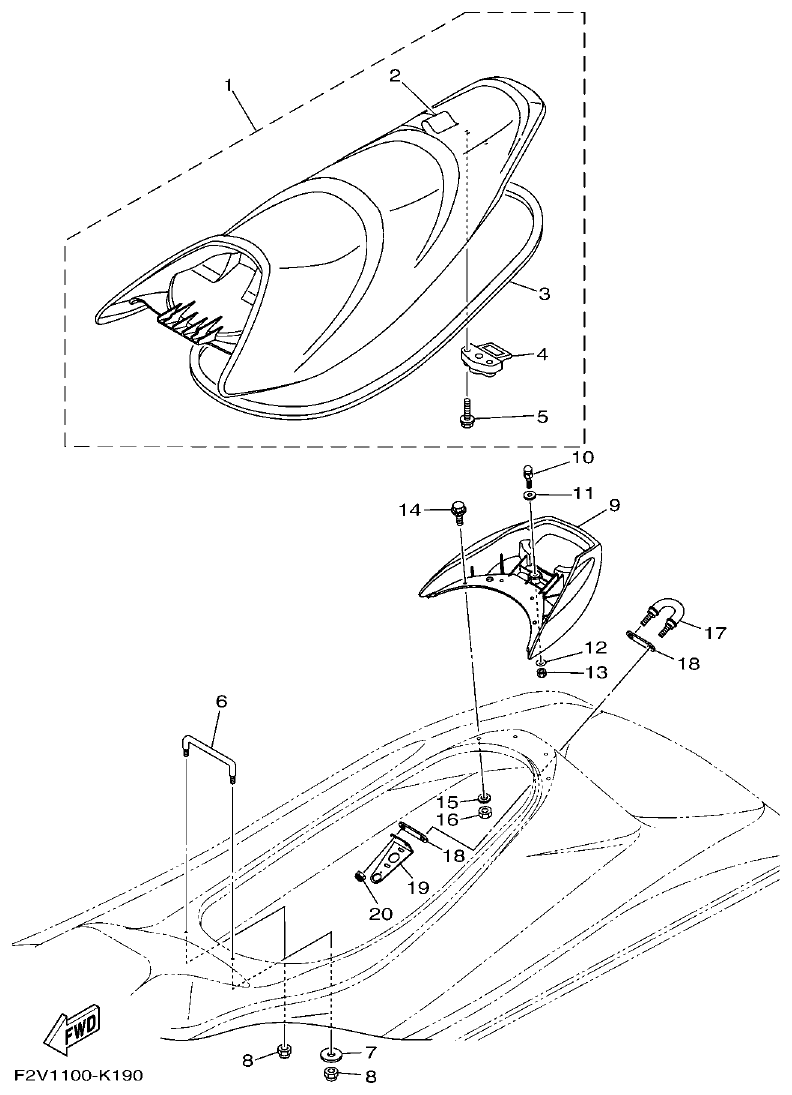 Yamaha VX700-K-F2V1-2011(OMNMARKET-PUREWHITE) SEAT & UNDER LOCKER parts diagram